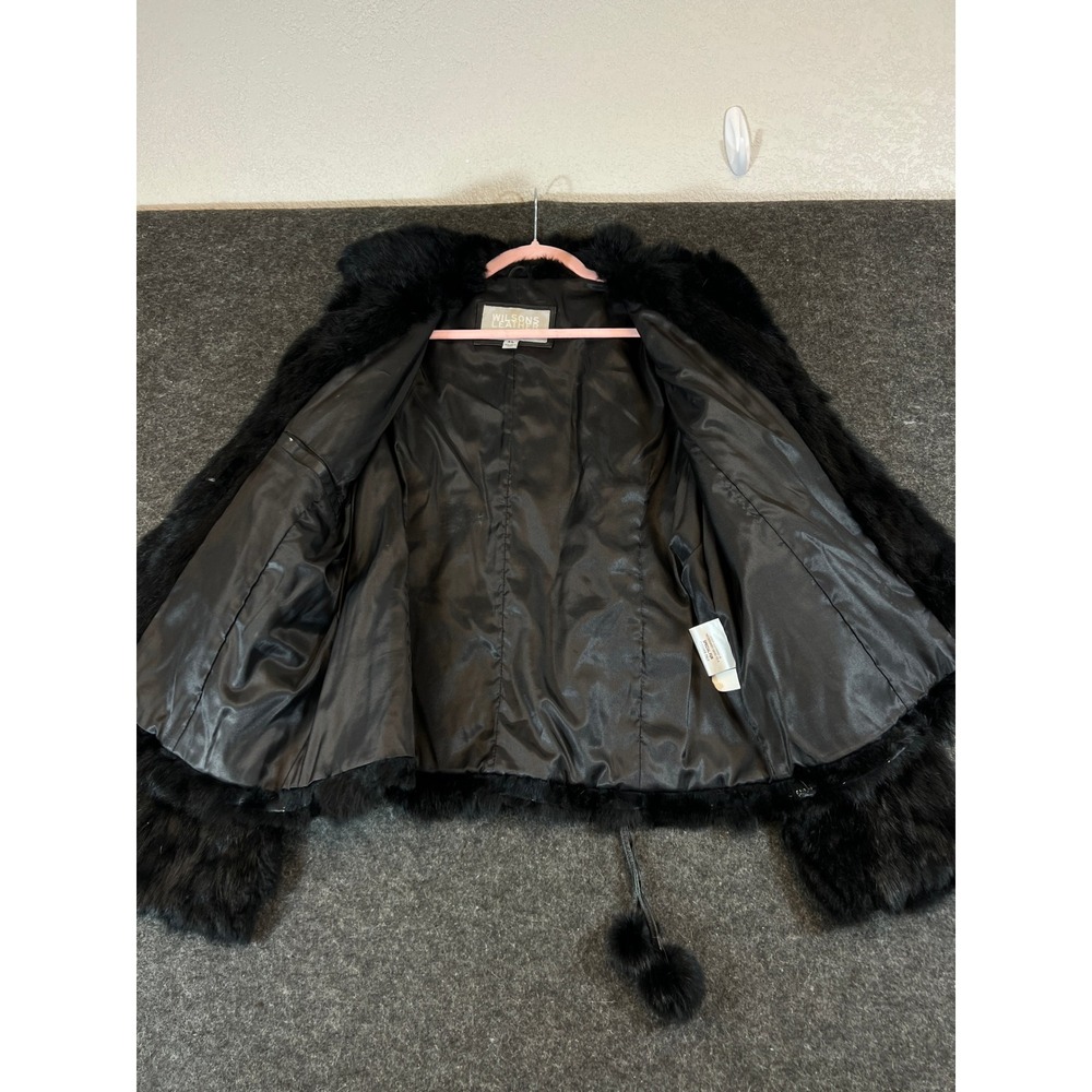VTG Y2K Wilsons Leather Maxima Jacket Womens XL Black Genuine Rabbit Fur Angora - Picture 7 of 11